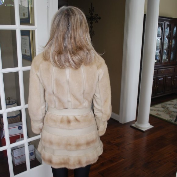 Schlampp's Two Tone Beige Mink & Leather Coat - Picture 2 of 14